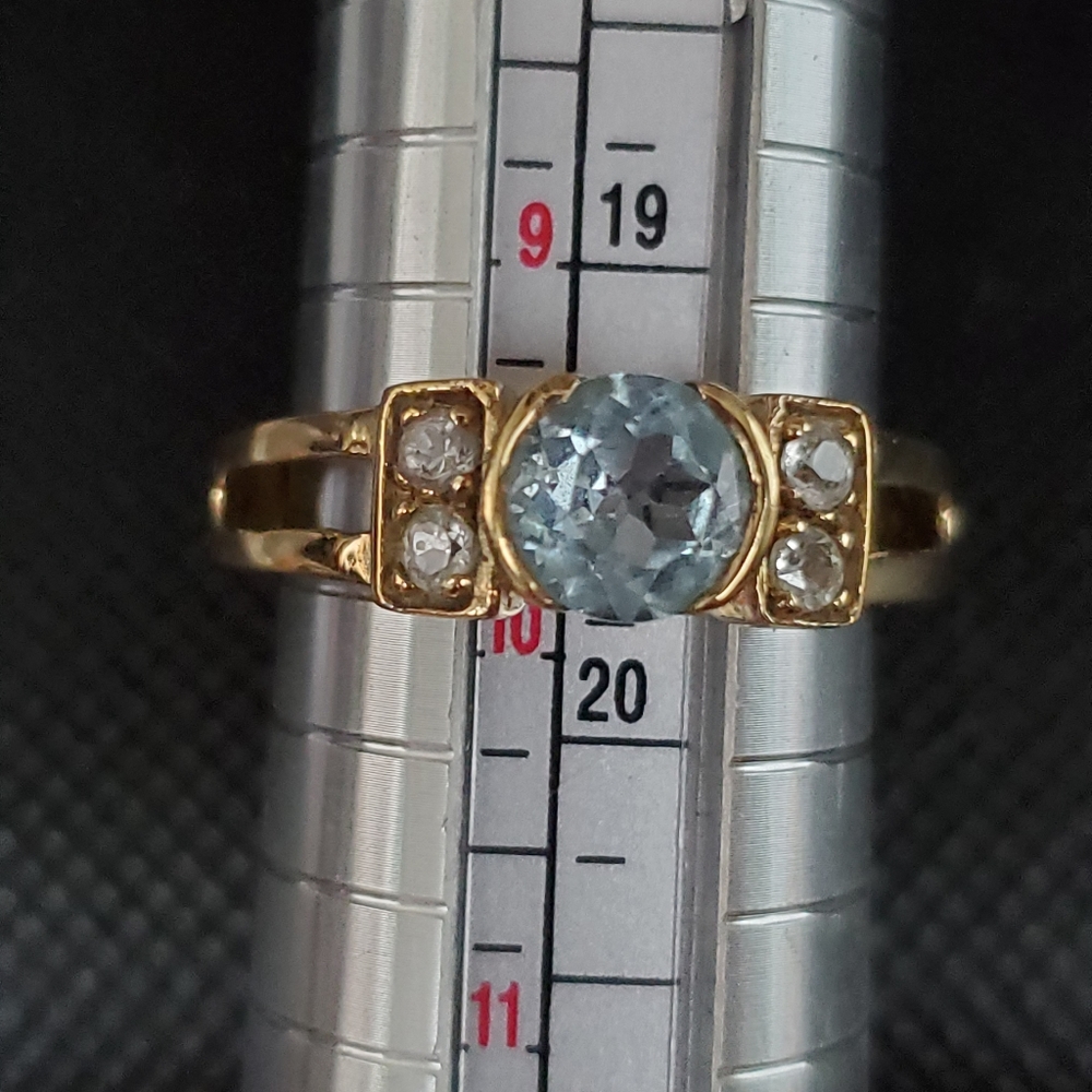 Aquamarine & CZ on a Gold Plated Sterling Setting